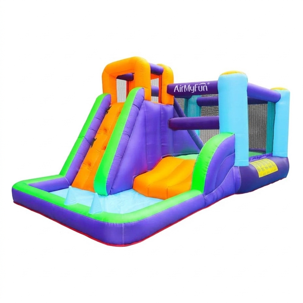 מתנפח AirMyFun 82020 – מתקן קפיצה לחצר עם מגלשה, קיר טיפוס ואזור קפיצה גדול